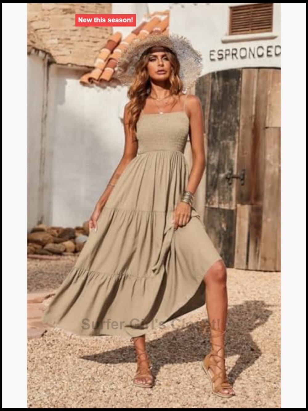 Boho Maxi Dress Spaghetti Strap Smocked A-Line Sun Dress - Picture 2 of 7